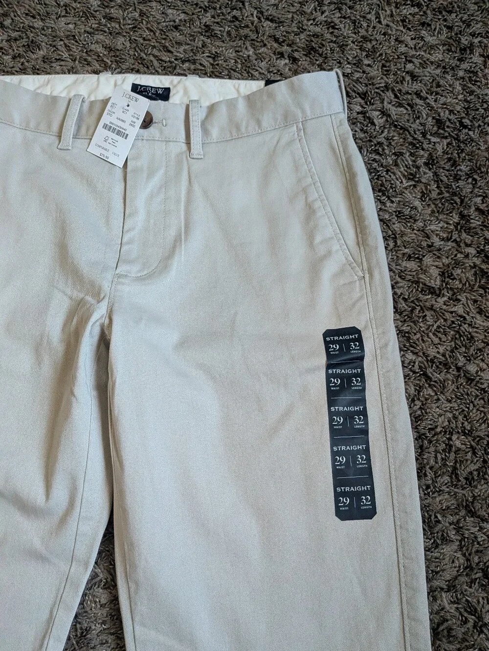 NWT J.Crew Stone Beige Cotton Straight Leg Flex Chino Pants Men's 29W 32L